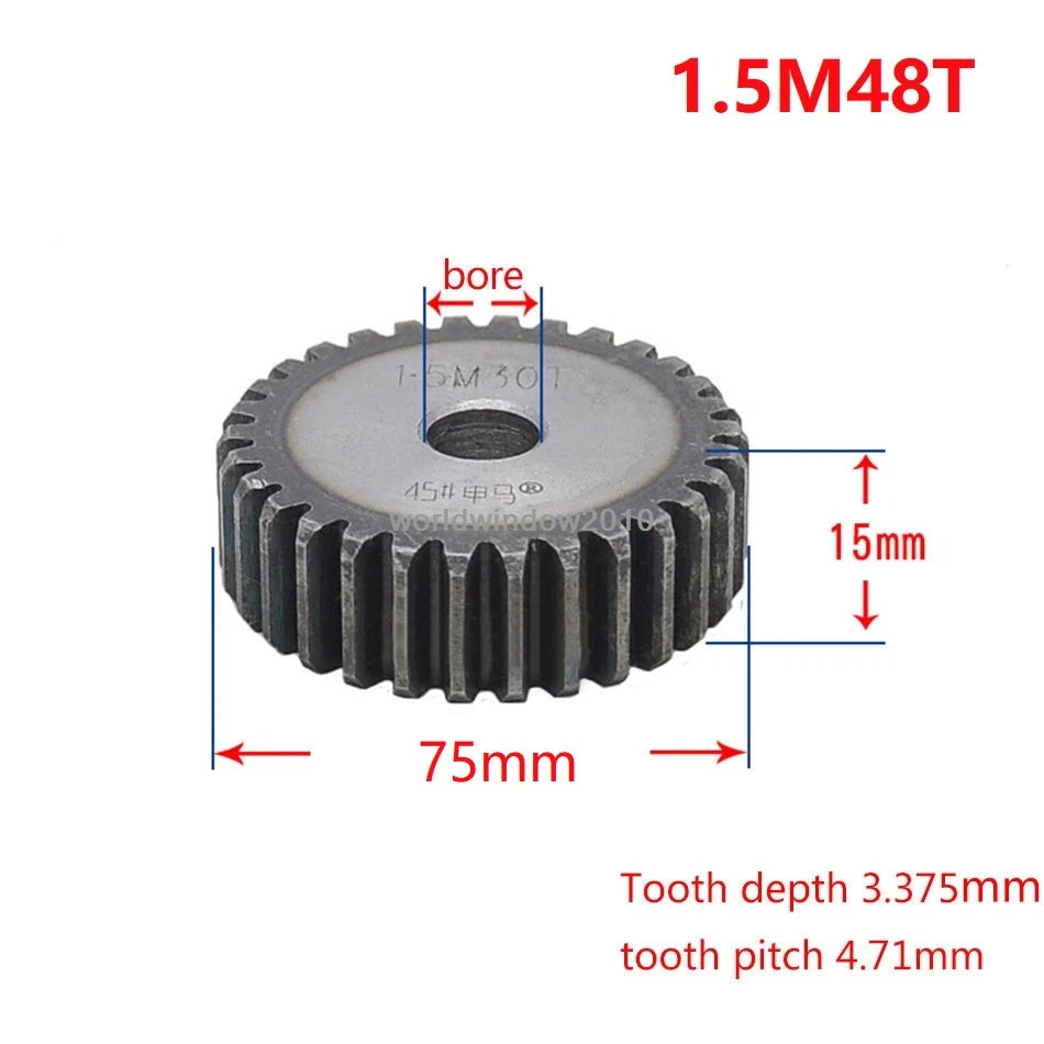 45# Steel Spur Gear 1.5M12T-60T Metal Mod 1.5 Pinion Gear 12-60 Tooth Moter Gear