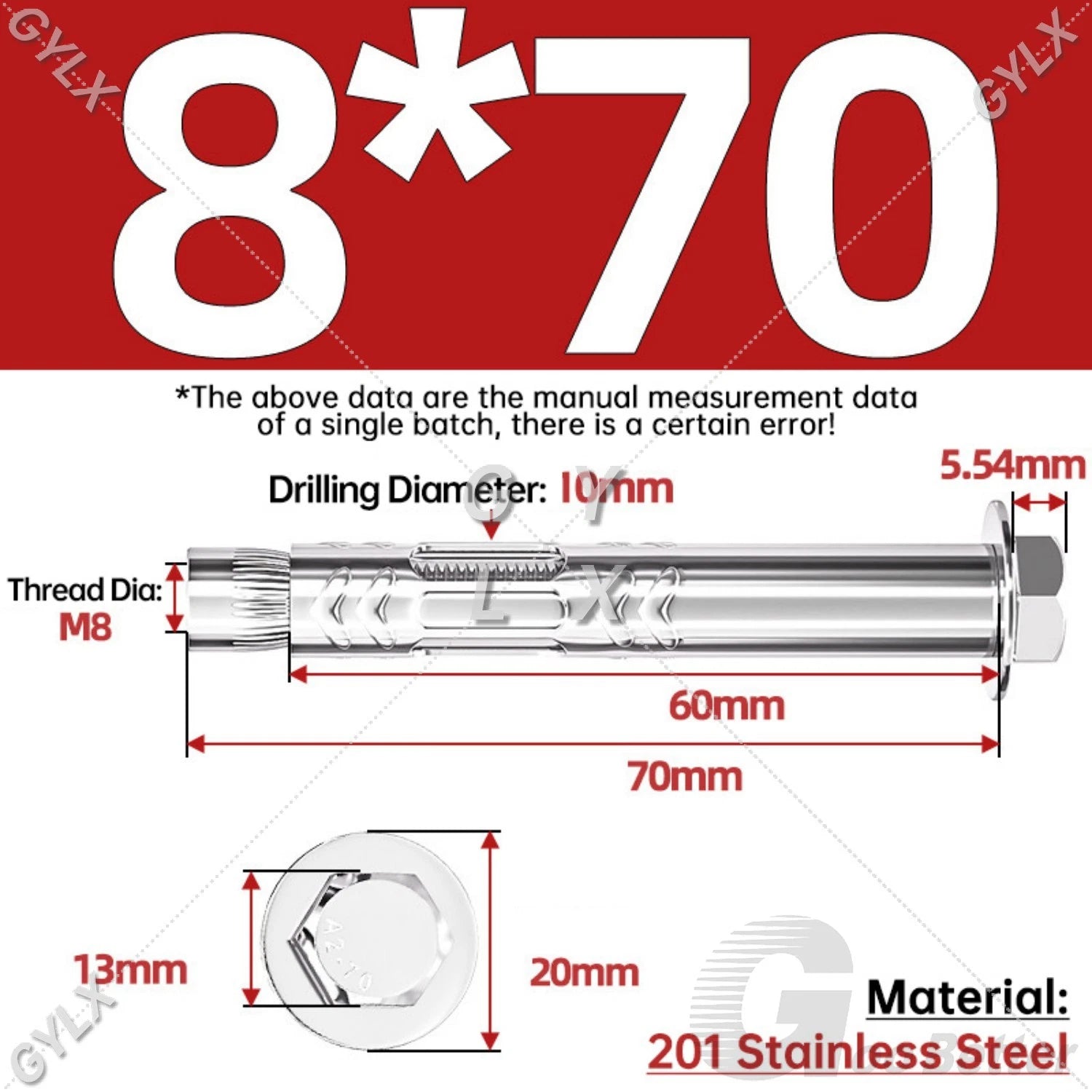 Stainless Steel Expansion Bolts for Masonry — M6 M8 M10 M12 Wall Anchor Screws