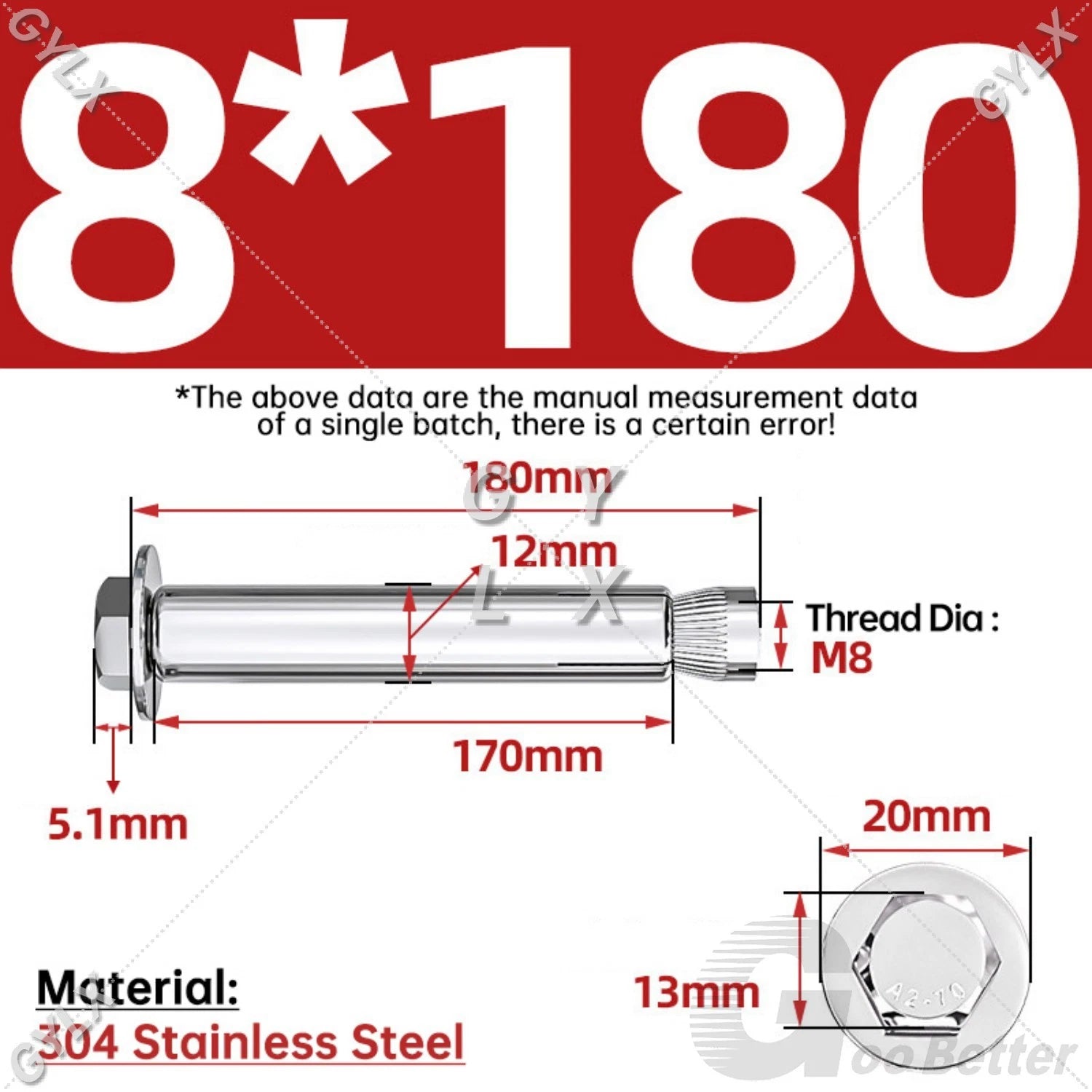 Expansion Anchor Bolts for Masonry — M6 to M16, Stainless Steel & Zinc-Coated