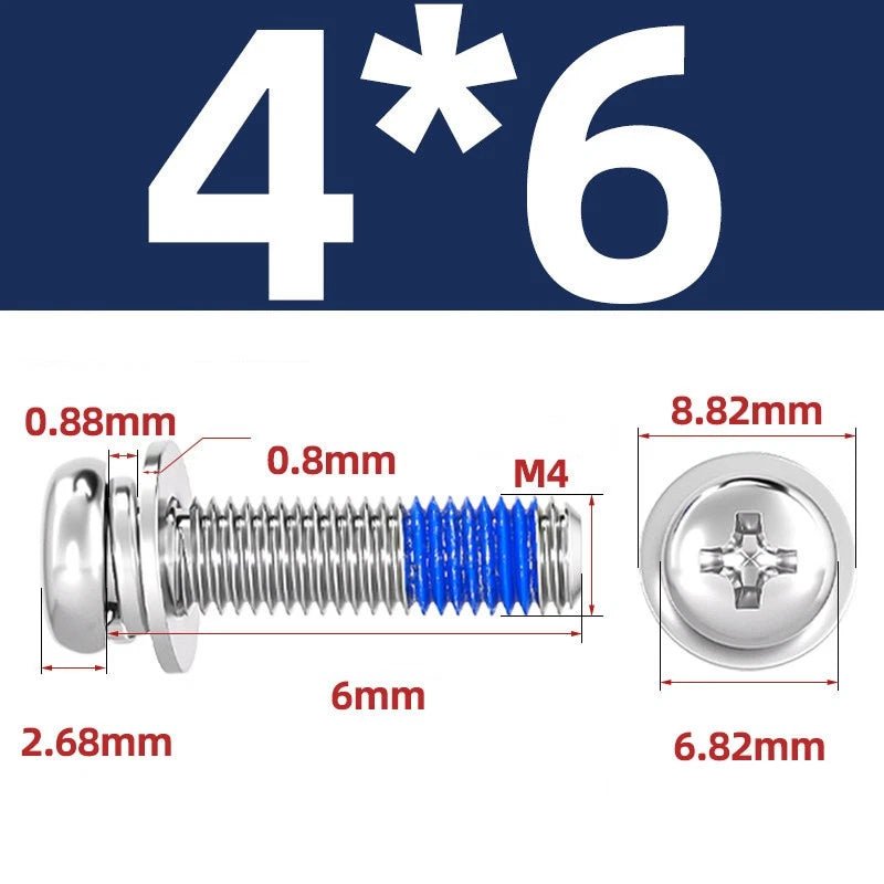 A2 Stainless Steel Phillips Pan Head Machine Screws with Flat & Spring Washers — M2 to M10 - HomeDIYer