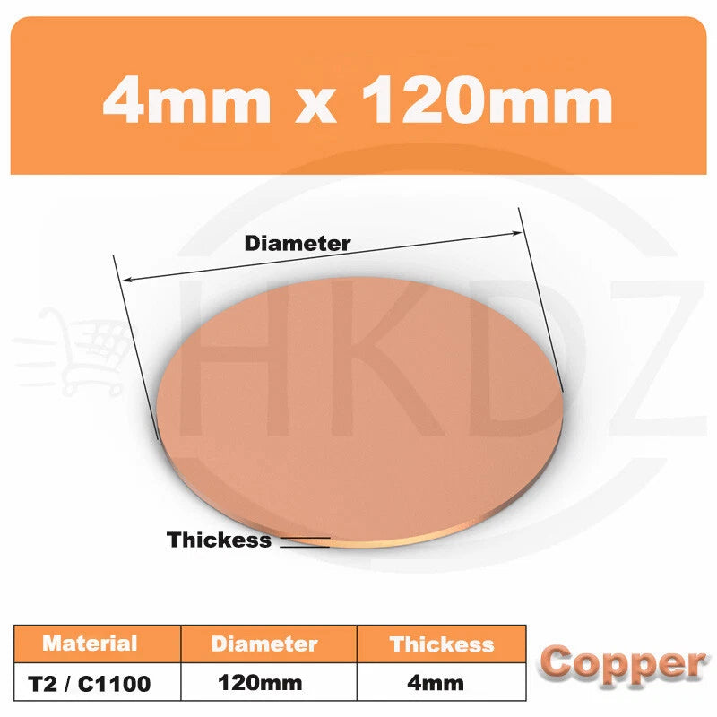 Solid Pure Copper Discs Blanks Round Plate Metal Sheet OD 10-300mm Thick 3.5-6mm