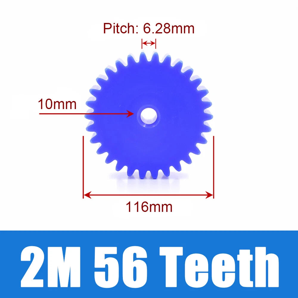 2 Modulus Blue Nylon Spur Gear, Cylinder Flat Gears 12~100 Teeth, 6/8/10mm Bore