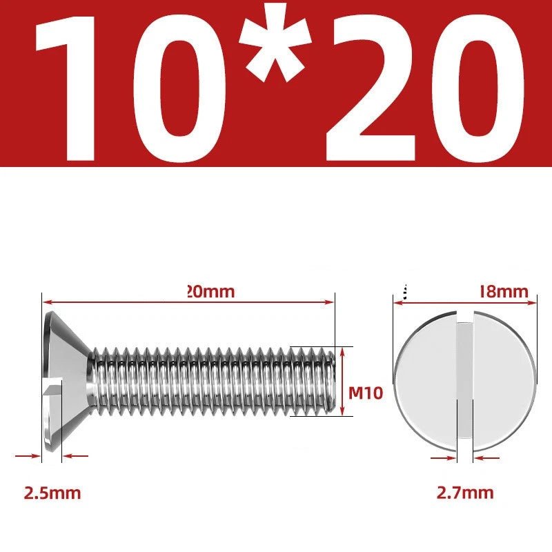 A2 Stainless Steel Slotted Countersunk Machine Screws — M1.6 to M10, Flat Head CSK Bolts - HomeDIYer