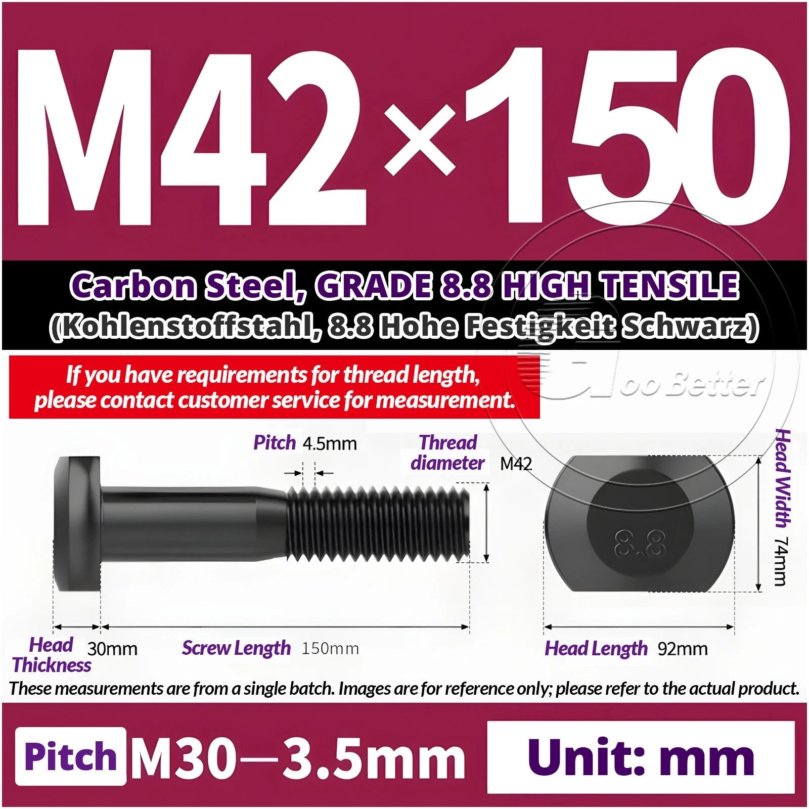 T-Slot Bolts M22 - M42 T Track Bolts 70mm to 500mm Long GRADE 8.8 HIGH TENSILE