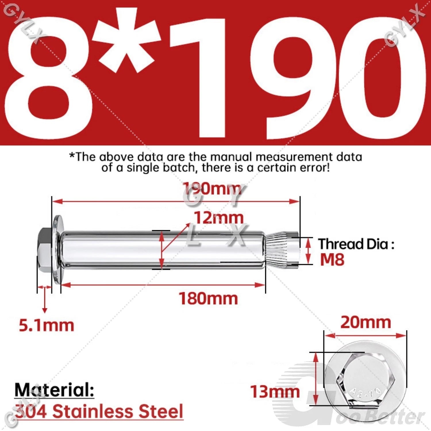 Expansion Anchor Bolts for Masonry — M6 to M16, Stainless Steel & Zinc-Coated