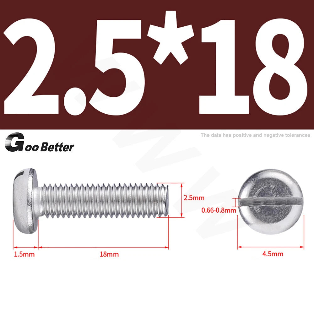 Slotted Pan Head Machine Screws – M1.6 to M4, A2 Stainless Steel, Fully Threaded, Lengths 3mm–60mm