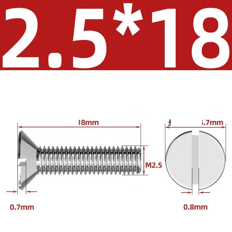 A2 Stainless Steel Slotted Countersunk Machine Screws — M1.6 to M10, Flat Head CSK Bolts - HomeDIYer