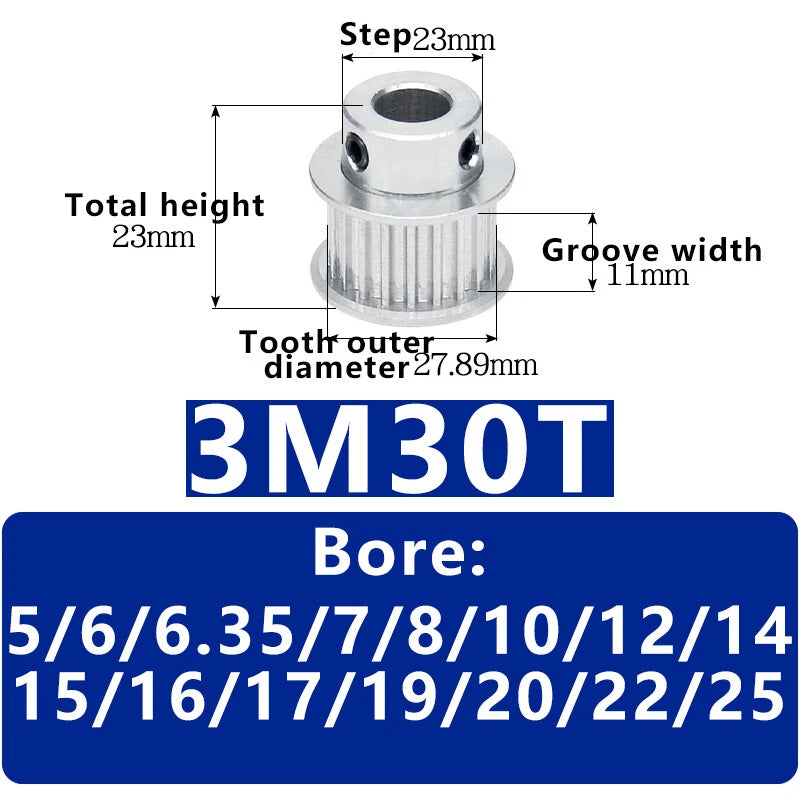 3M 20T~120T Synchronous Wheel Timing Belt Pulley With Step For 10 mm Width Belt
