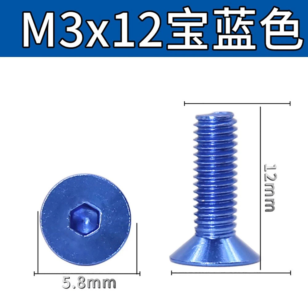 M3 Countersunk Hex Socket Aluminum Anodized Machine Screws — 10 Colors, 5–50 Pcs