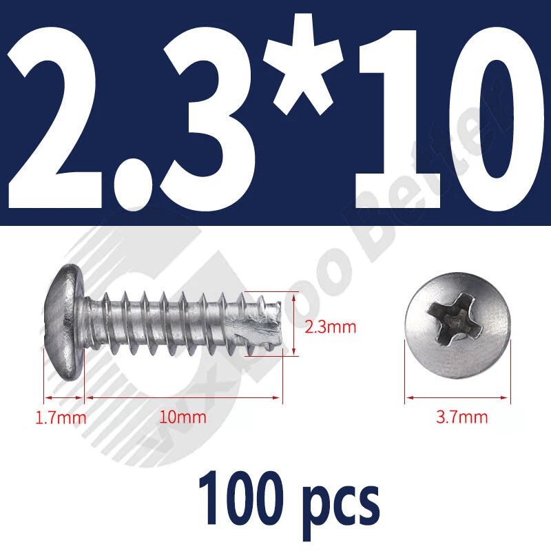 Pan Head Sheet Metal Screws Metric M1~M6 A2 Stainless Steel Sheet Metal Screws