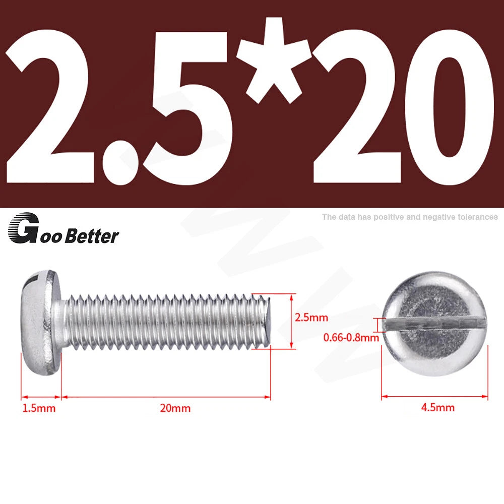 Slotted Pan Head Machine Screws – M1.6 to M4, A2 Stainless Steel, Fully Threaded, Lengths 3mm–60mm