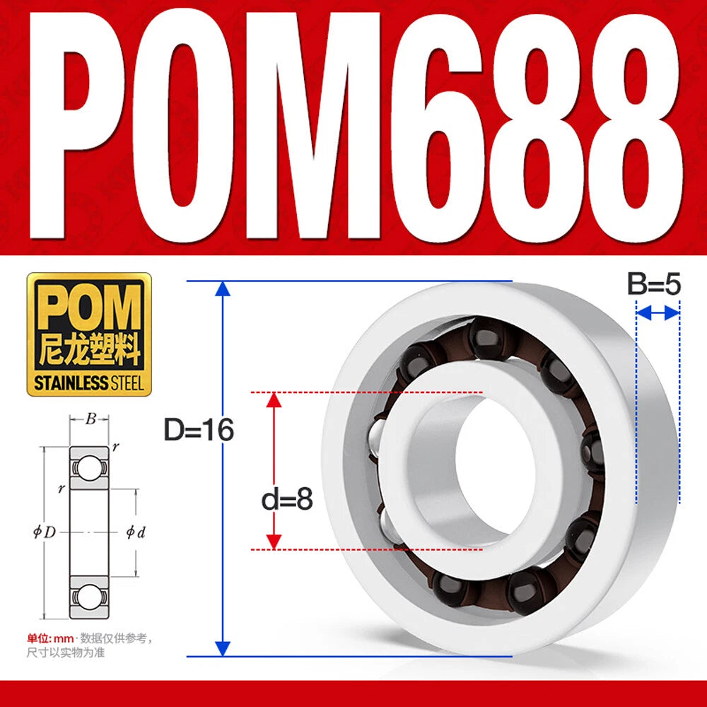POM Plastic Bearing Glass Ball Miniature Deep Groove Ball Bearings Various Sizes