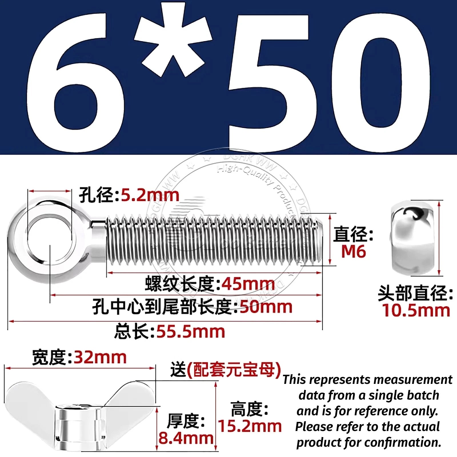 Eye Bolts with Nut — Forged Stainless Steel Threaded Ring Hanging Screws