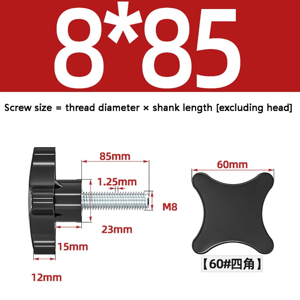 M5-M10 Thumb Screws Black Plastic Four Star Head Hand Grip Knob Bolts Galvanized