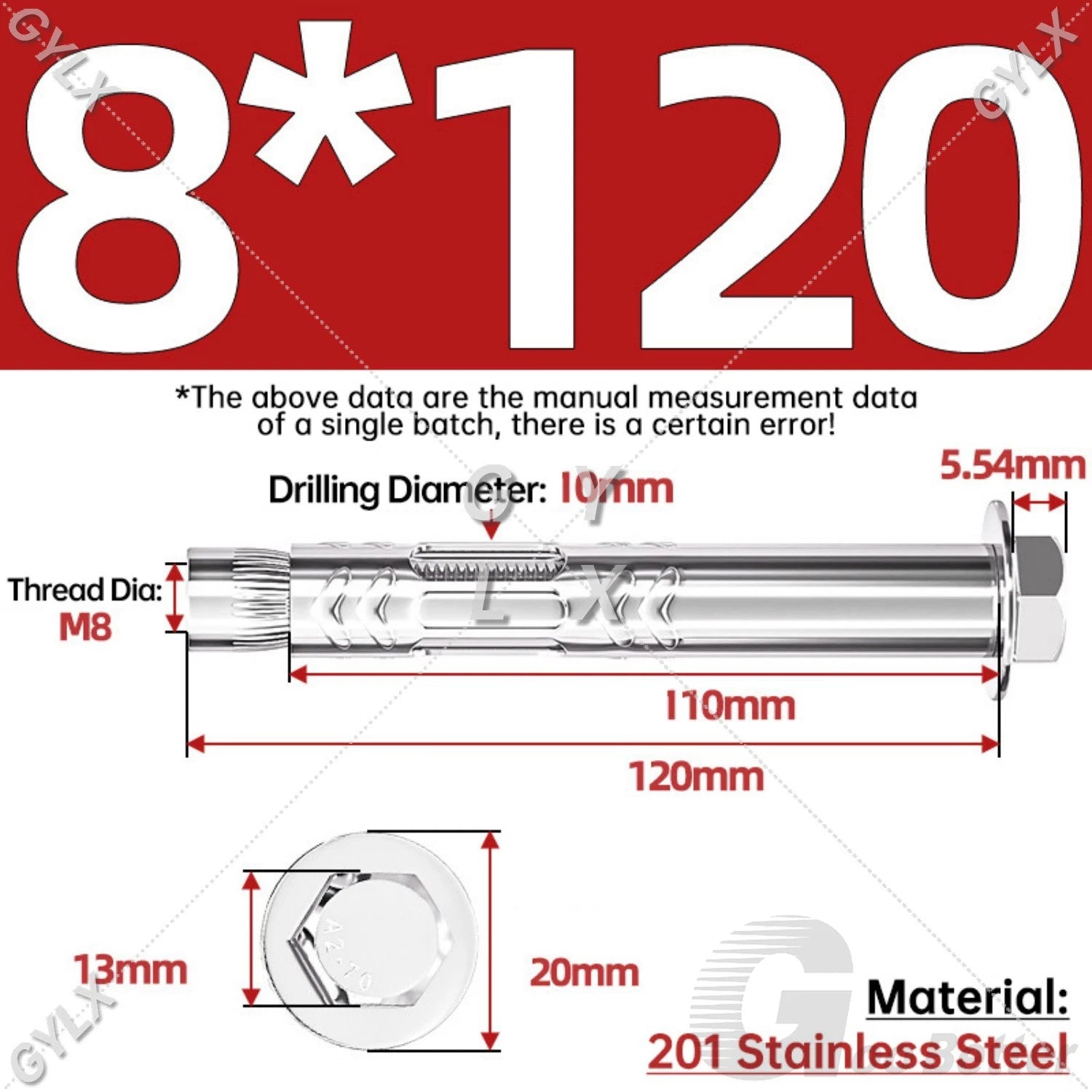 Stainless Steel Expansion Bolts for Masonry — M6 M8 M10 M12 Wall Anchor Screws