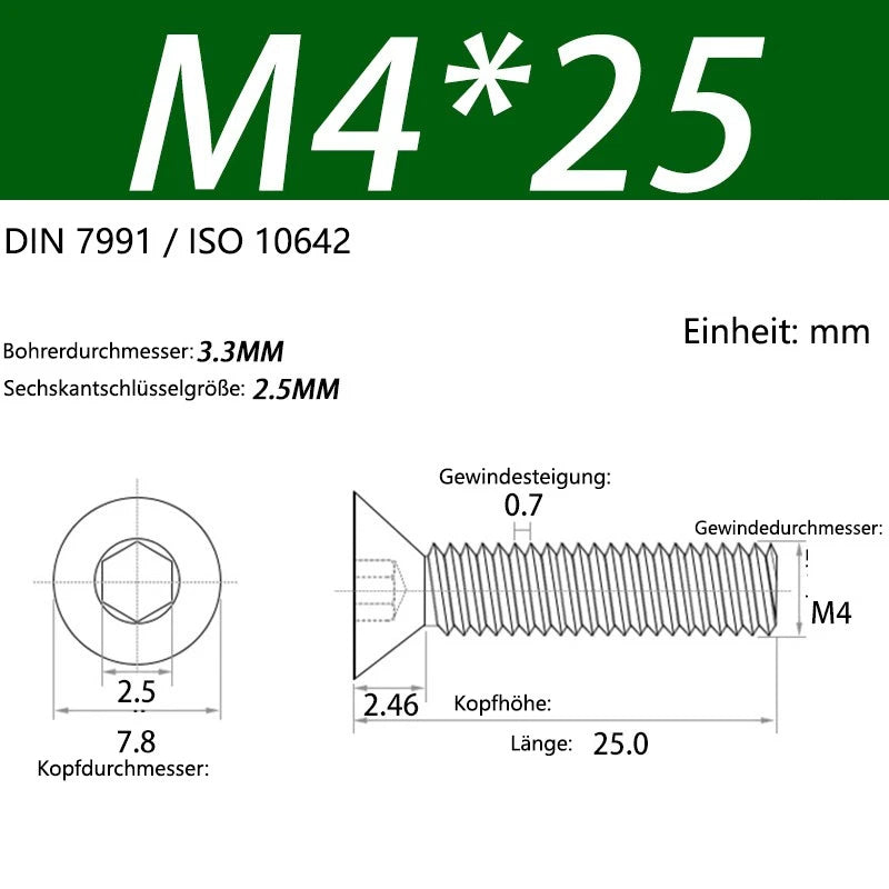 6063 Aluminium Allen Socket Countersunk Screws DIN 7991 — M2 to M8