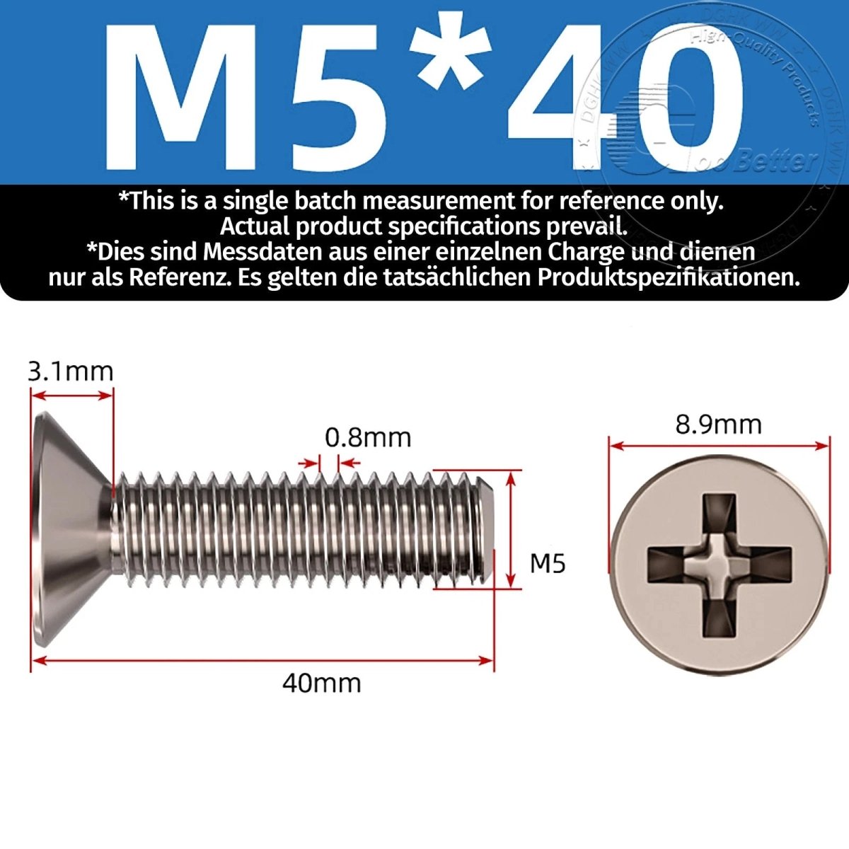 Titanium Phillips Flat Head Machine Screws — GR2 Countersunk, M2 to M8 - HomeDIYer
