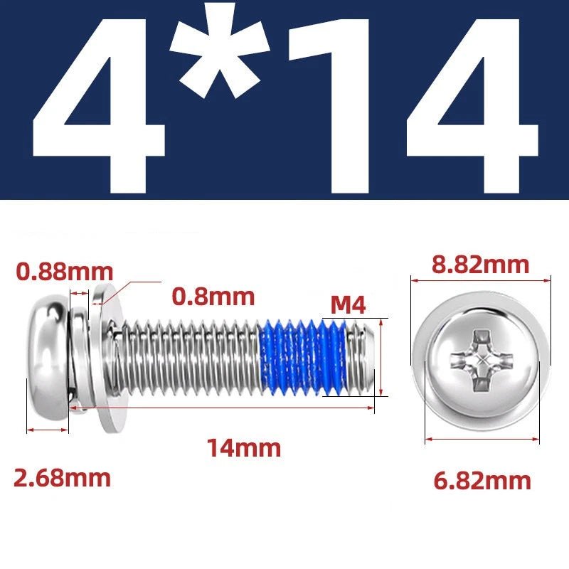 A2 Stainless Steel Phillips Pan Head Machine Screws with Flat & Spring Washers — M2 to M10 - HomeDIYer