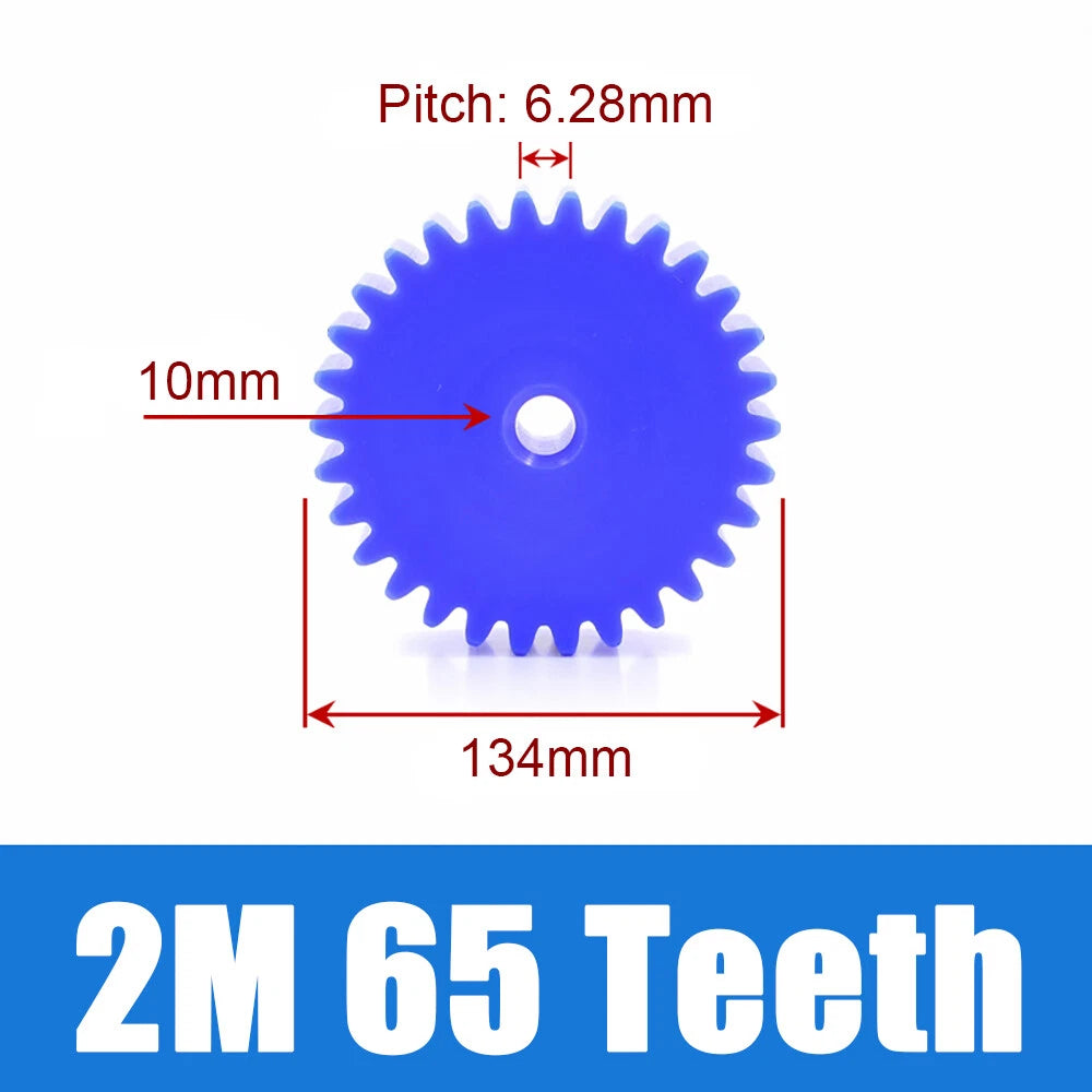 2 Modulus Blue Nylon Spur Gear, Cylinder Flat Gears 12~100 Teeth, 6/8/10mm Bore