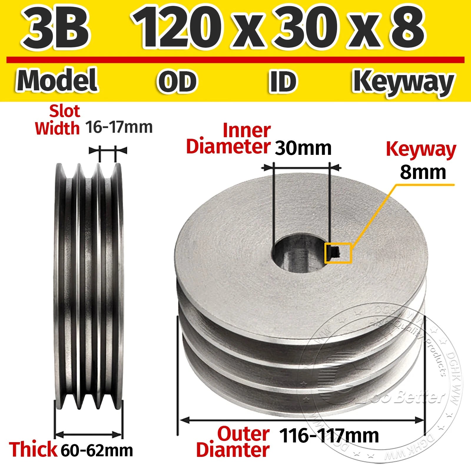 Cast Iron Drive Pulley 3-Groove 3B Flat For V Belt Pulley OD 80mm 90mm - 180mm