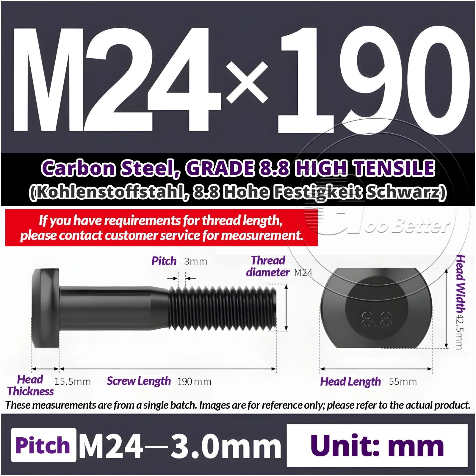 T-Slot Bolts M22 - M42 T Track Bolts 70mm to 500mm Long GRADE 8.8 HIGH TENSILE