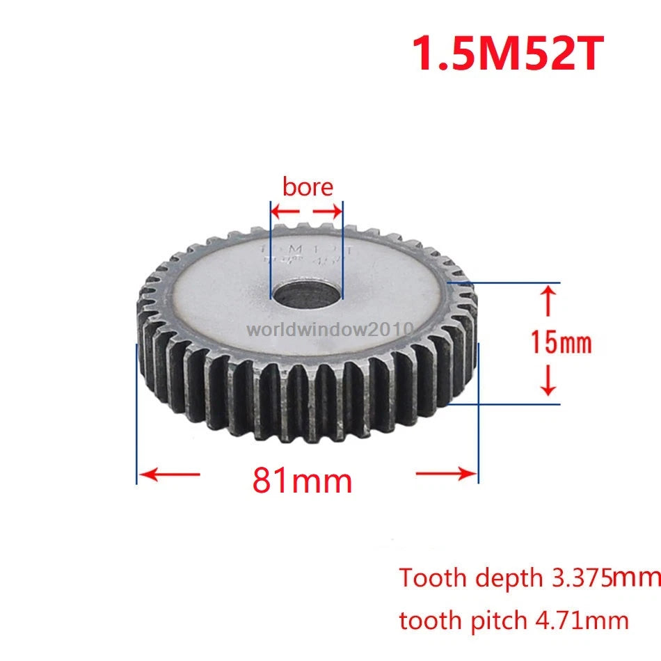 45# Steel Spur Gear 1.5M12T-60T Metal Mod 1.5 Pinion Gear 12-60 Tooth Moter Gear