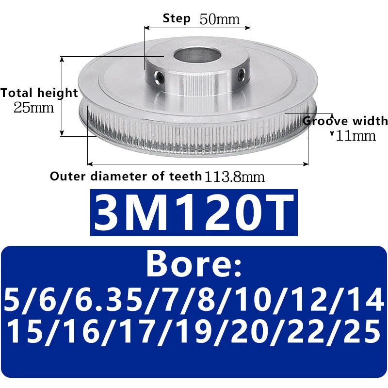 3M 20T~120T Synchronous Wheel Timing Belt Pulley With Step For 10 mm Width Belt