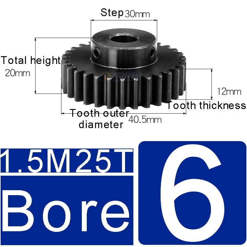 1.5Mod 45# Steel Spur Gears 10-150T Pinion Gear With Step Motor Gear Bore 5-25mm