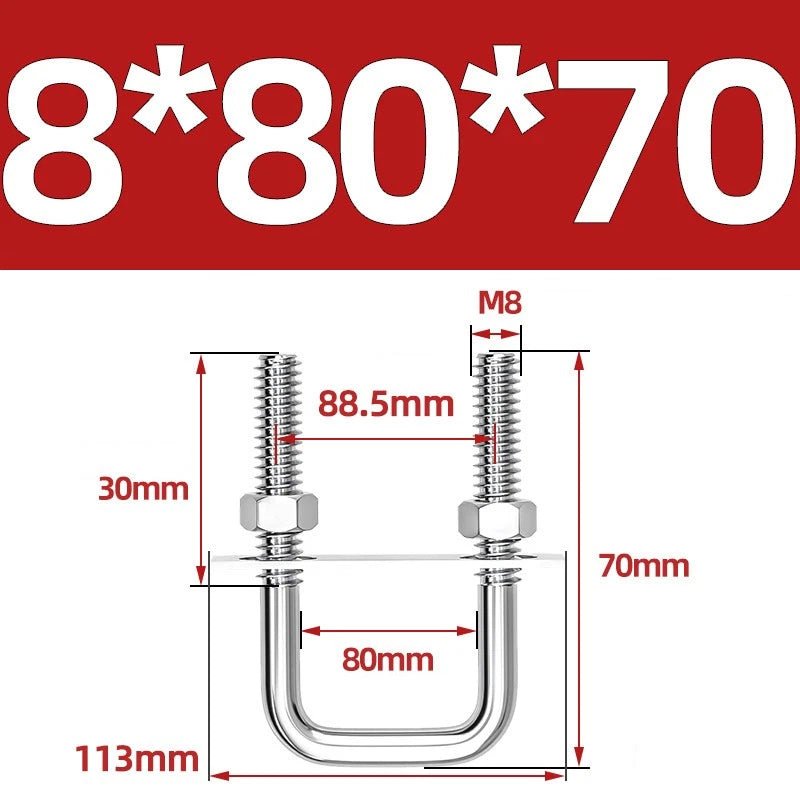 M8 Square U - Bolts Stainless Steel A2 with Plates and Nuts — Multiple Sizes - HomeDIYer
