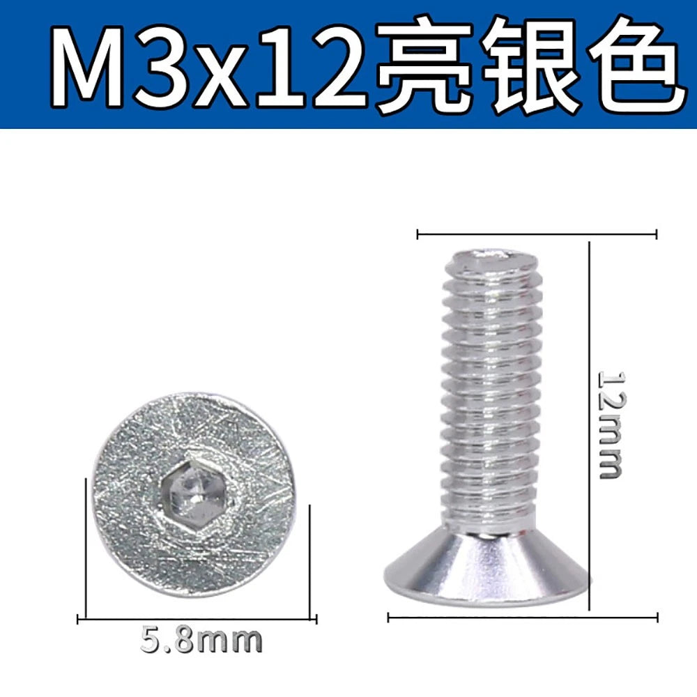 M3 Countersunk Hex Socket Aluminum Anodized Machine Screws — 10 Colors, 5–50 Pcs