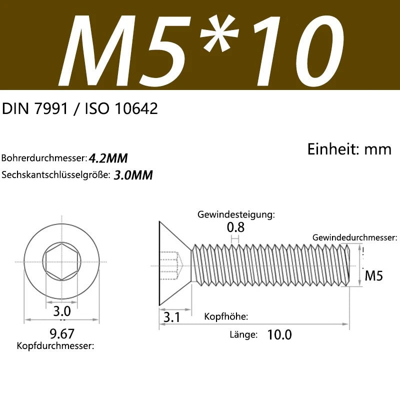 6063 Aluminium Allen Socket Countersunk Screws DIN 7991 — M2 to M8
