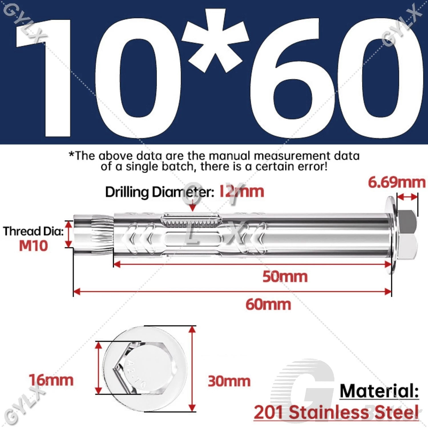 Stainless Steel Expansion Bolts for Masonry — M6 M8 M10 M12 Wall Anchor Screws