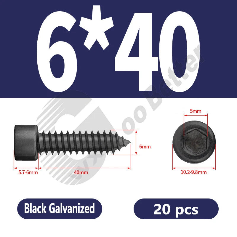 M1.7 M2 M2.3 M2.6 M3 M3.5 M4 M5 M6 Socket Head Self‑Tapping Screws – Alloy Steel, Nickel or Black Zinc
