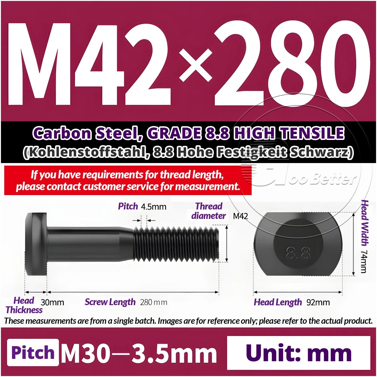 T-Slot Bolts M22 - M42 T Track Bolts 70mm to 500mm Long GRADE 8.8 HIGH TENSILE