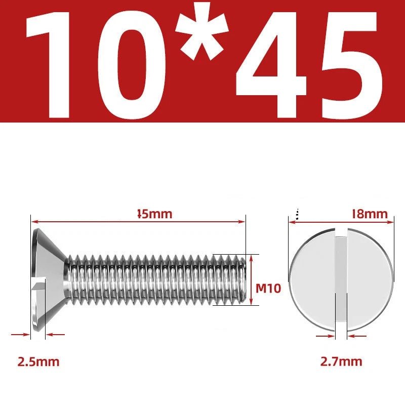 A2 Stainless Steel Slotted Countersunk Machine Screws — M1.6 to M10, Flat Head CSK Bolts - HomeDIYer