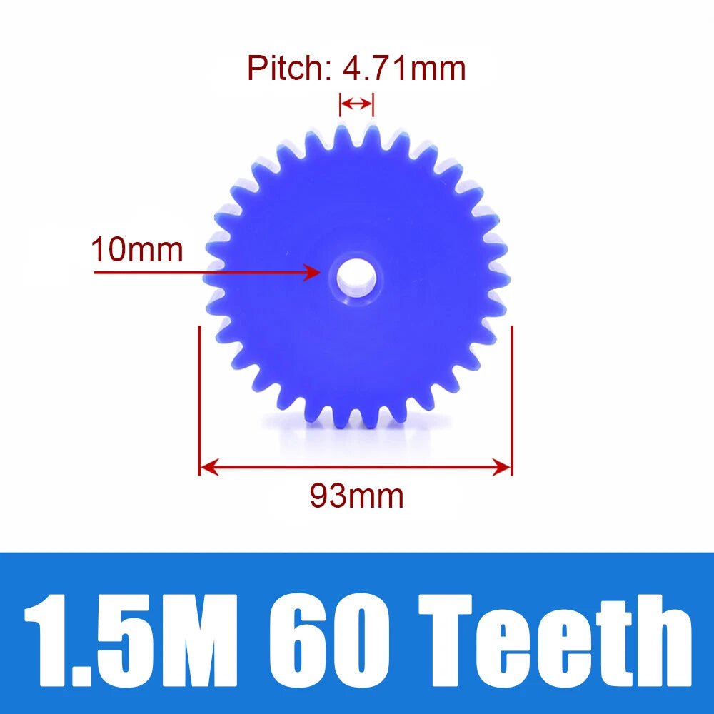 1.5 Modulus Blue Nylon Spur Gear, Flat Gears 12 to 100 Teeth, 6mm/8mm/10mm Bore
