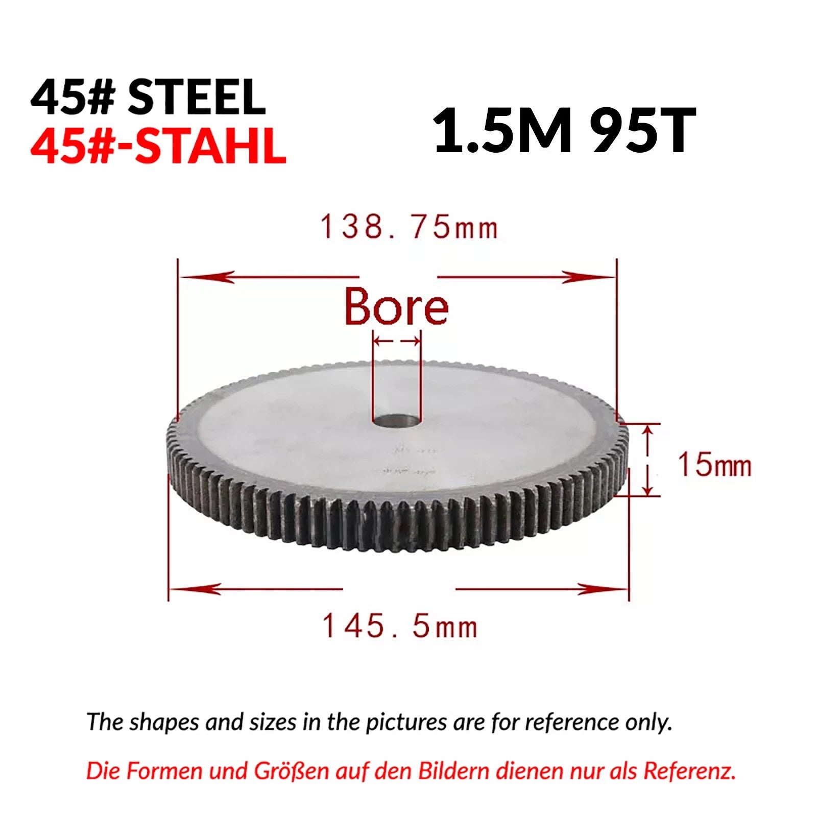1/1.5/2 Mod 12T-150T Spur Gear 45# Steel Pinion Gear Thickn10-20mm Transmission