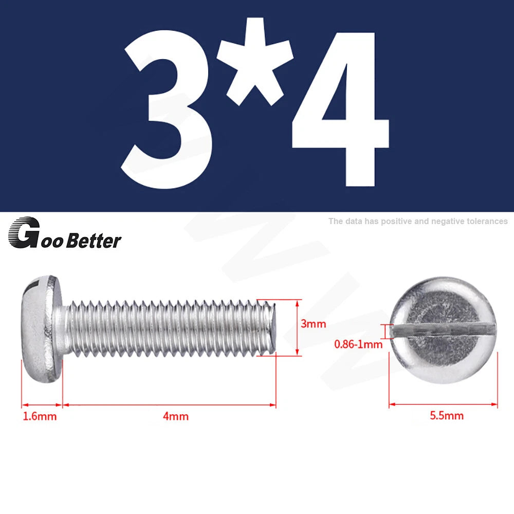 Slotted Pan Head Machine Screws – M1.6 to M4, A2 Stainless Steel, Fully Threaded, Lengths 3mm–60mm