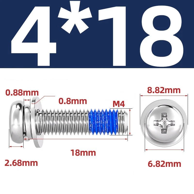 A2 Stainless Steel Phillips Pan Head Machine Screws with Flat & Spring Washers — M2 to M10 - HomeDIYer