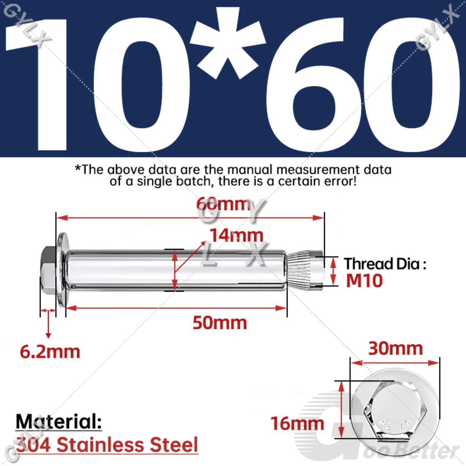 Expansion Anchor Bolts for Masonry — M6 to M16, Stainless Steel & Zinc-Coated