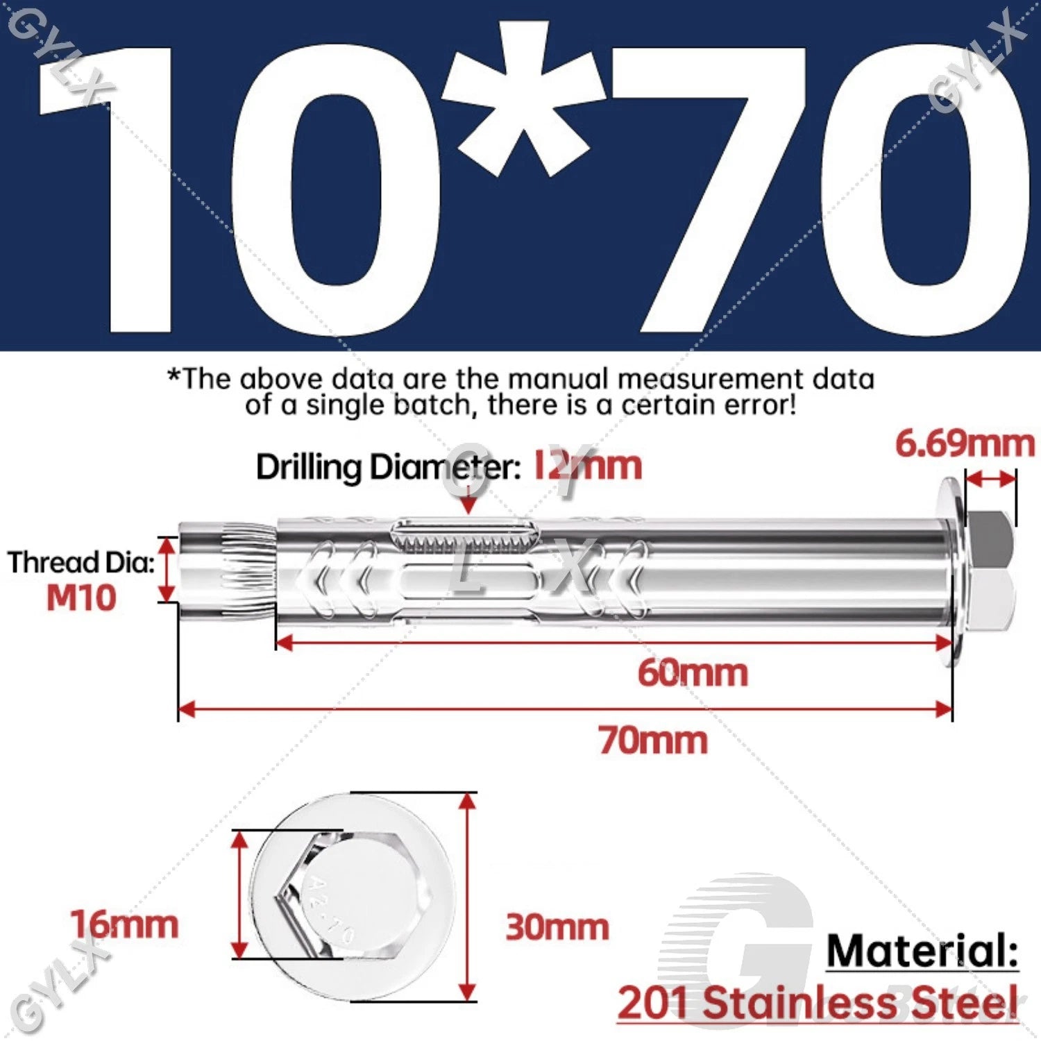 Stainless Steel Expansion Bolts for Masonry — M6 M8 M10 M12 Wall Anchor Screws