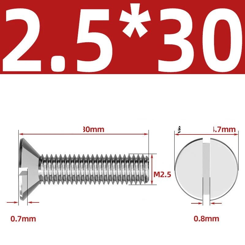 A2 Stainless Steel Slotted Countersunk Machine Screws — M1.6 to M10, Flat Head CSK Bolts - HomeDIYer