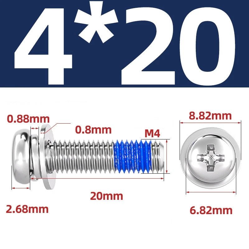 A2 Stainless Steel Phillips Pan Head Machine Screws with Flat & Spring Washers — M2 to M10 - HomeDIYer