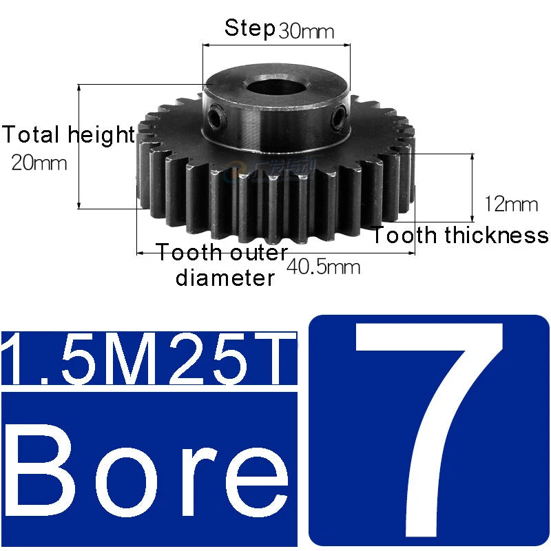 1.5Mod 45# Steel Spur Gears 10-150T Pinion Gear With Step Motor Gear Bore 5-25mm