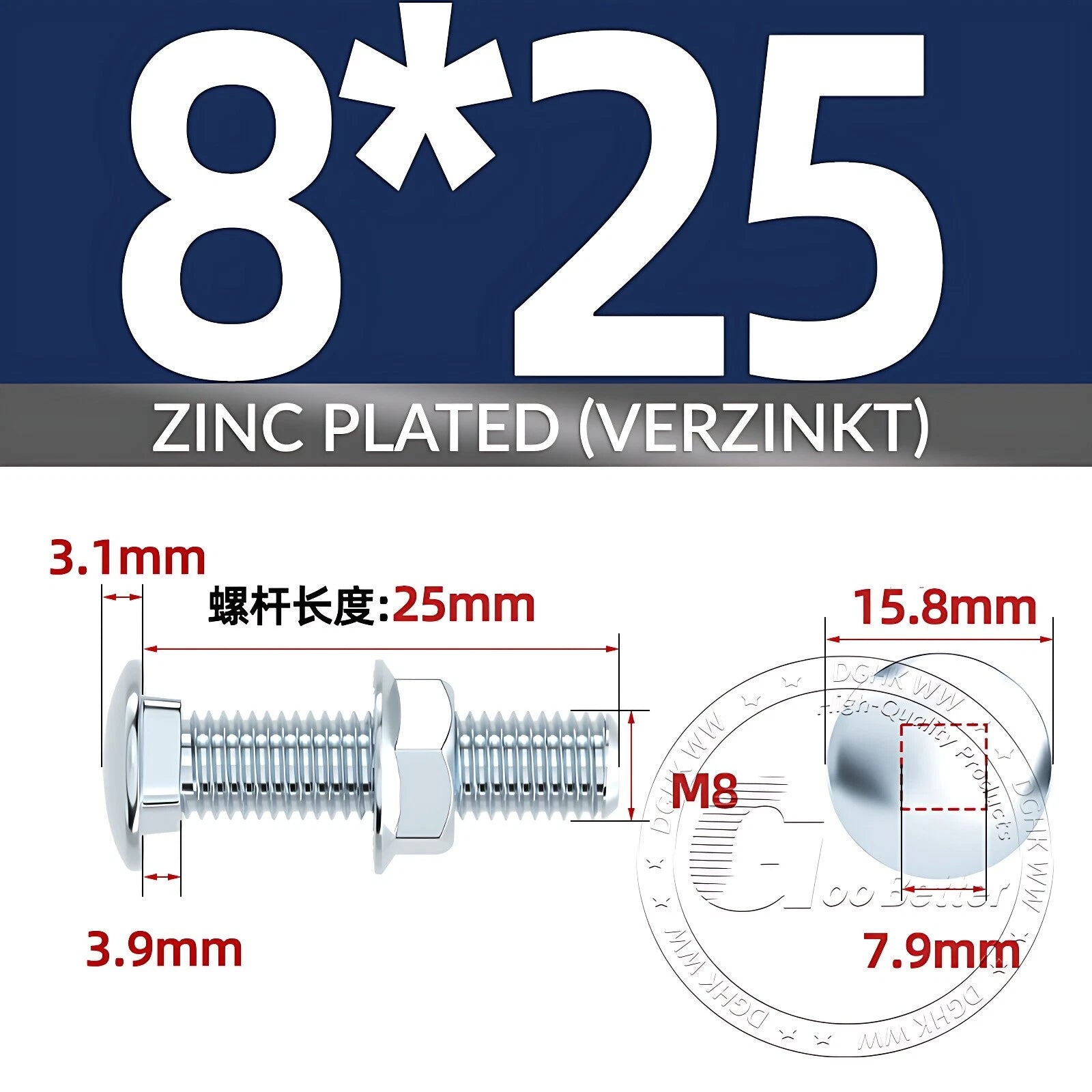 Cup Square Carriage Bolts with Hex Nut — Zinc Plated, M4 to M12