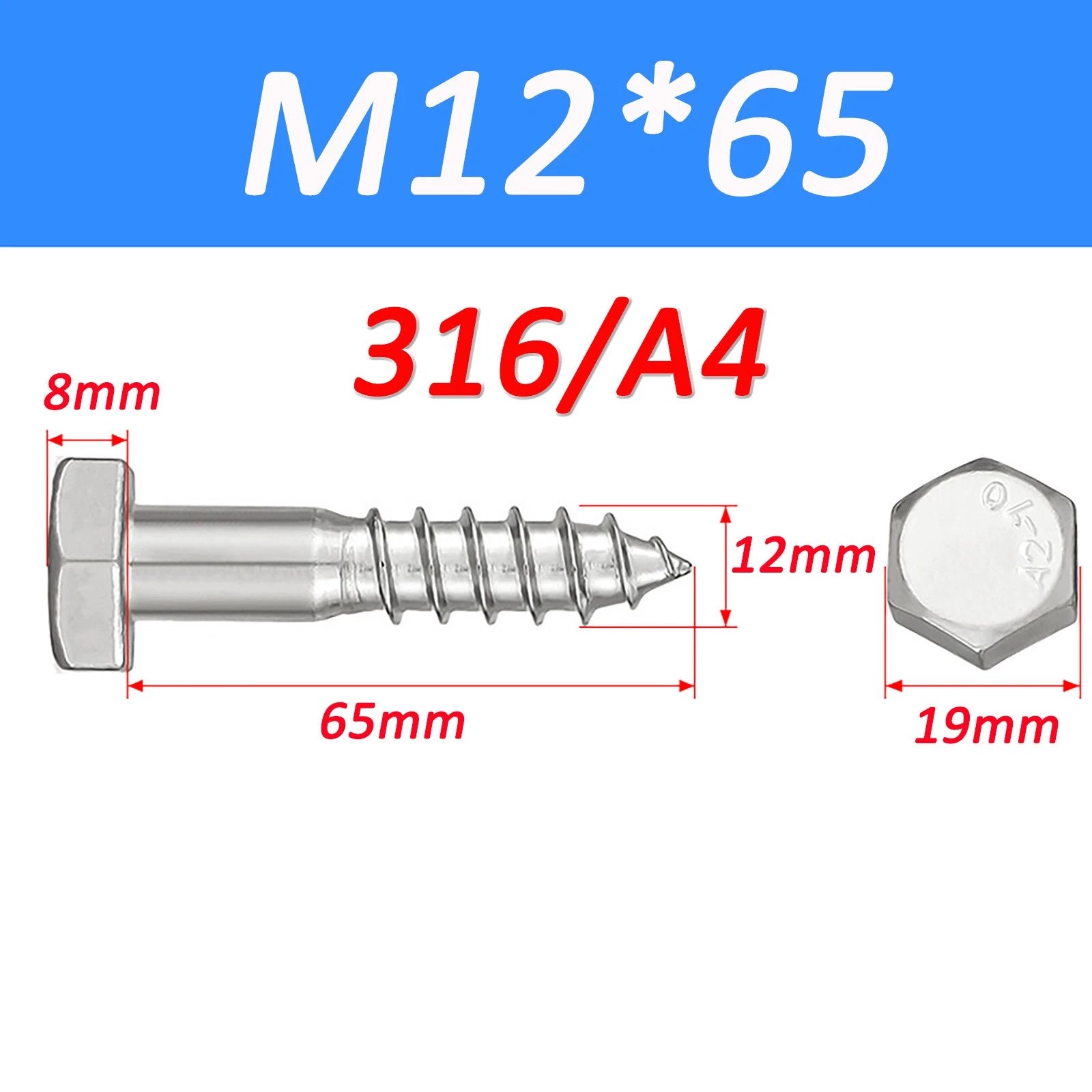 316 Marine Grade A4 Stainless Steel Hex Head Lag Screws – DIN571