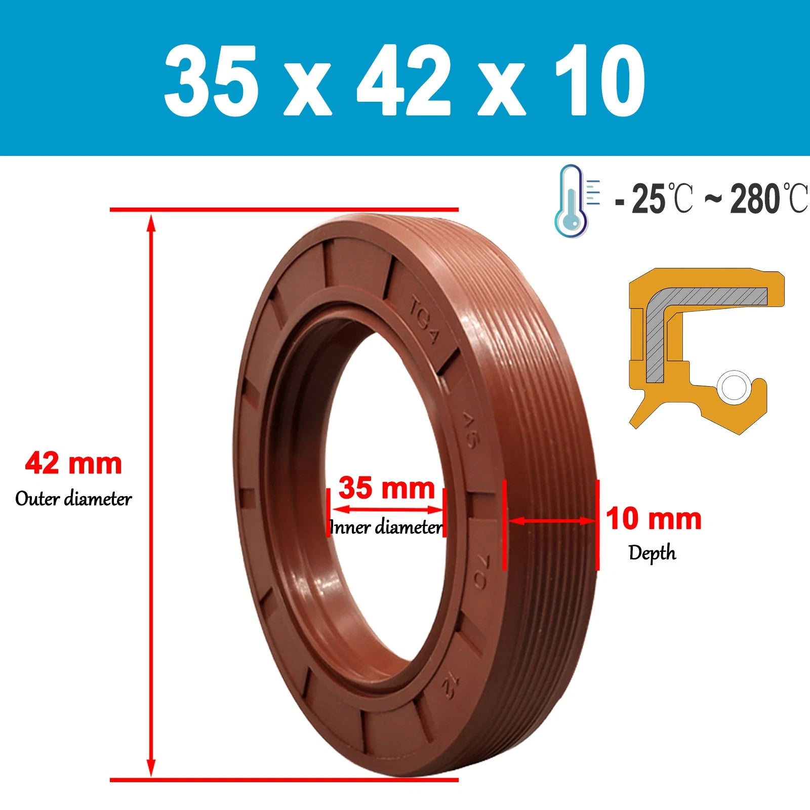 Metric TC Rotary Oil Shaft Seal FKM Fluorine Double Lip Seal 32mm - 38mm Shaft