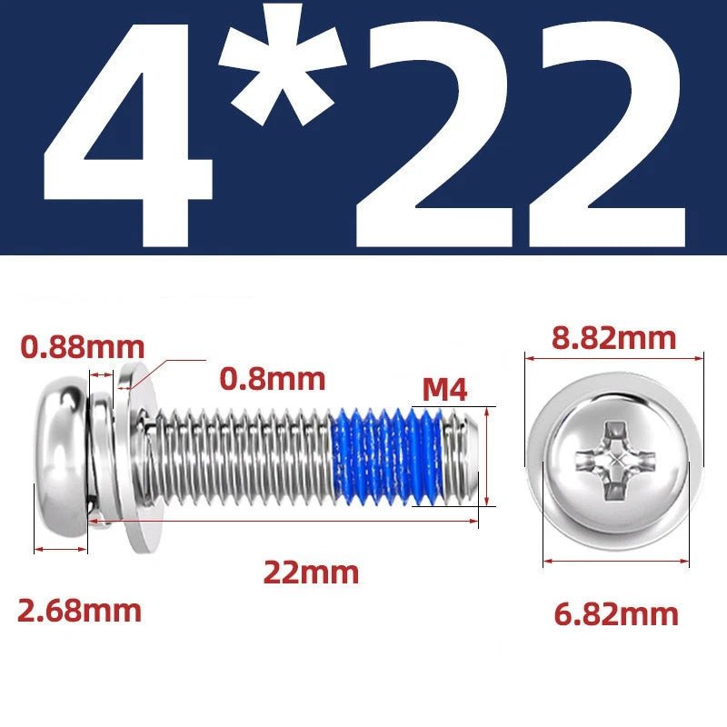 A2 Stainless Steel Phillips Pan Head Machine Screws with Flat & Spring Washers — M2 to M10 - HomeDIYer