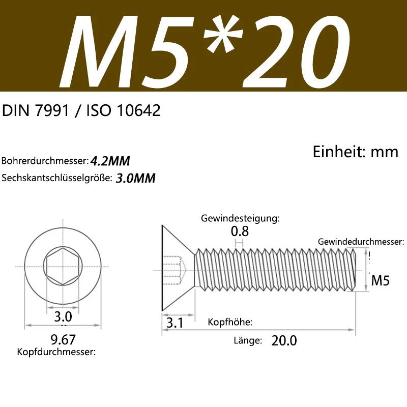 6063 Aluminium Allen Socket Countersunk Screws DIN 7991 — M2 to M8