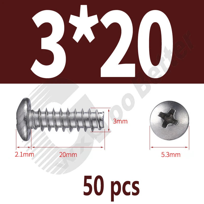 Pan Head Sheet Metal Screws Metric M1~M6 A2 Stainless Steel Sheet Metal Screws